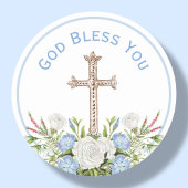 Blauwe Floral God zegene jullie religie Ronde Sticker