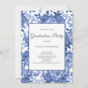 Blauwe Floral Graduation Party Kaart