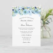 Blauwe Floral Greenery Elegant Modern Wedding Kaart (Staand voorkant)