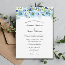 Blauwe Floral Greenery Elegant Modern Wedding