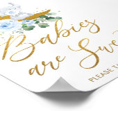 Blauwe Floral Greenery Elephant Babies zijn zoet Poster (Hoek)