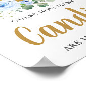 Blauwe Floral Greenery Elephant Hoeveel Snoepjes Poster (Hoek)