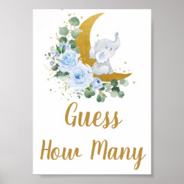 Blauwe Floral Greenery Elephant raad hoeveel teken Poster
