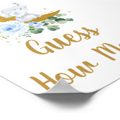 Blauwe Floral Greenery Elephant raad hoeveel teken Poster (Hoek)