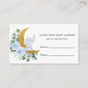 Blauwe Floral Greenery Elephant Raad Snoep Game Informatiekaartje