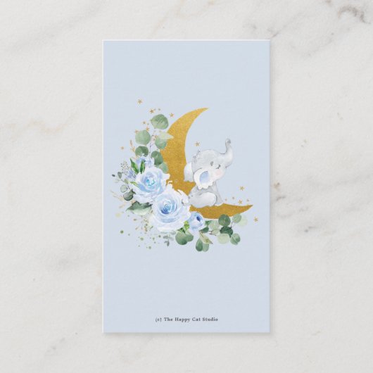 Blauwe Floral Greenery Elephant Raad Snoep Game Informatiekaartje (Achterkant)