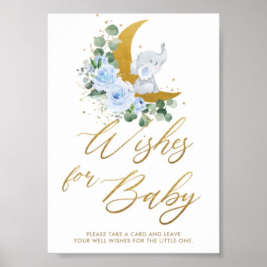 Blauwe Floral Greenery Elephant wil Baby Poster (Voorkant)