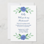 Blauwe Floral Greenery Foliage Bridesmaid Kaart (Voorkant)