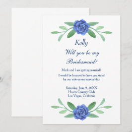 Blauwe Floral Greenery Foliage Bridesmaid Kaart