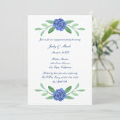Blauwe Floral Greenery Foliage Engagement Party Kaart (Staand voorkant)