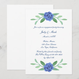 Blauwe Floral Greenery Foliage Engagement Party Kaart