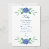 Blauwe Floral Greenery Foliage Maid of Honor Kaart (Voorkant)