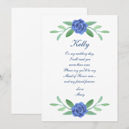 Blauwe Floral Greenery Foliage Maid of Honor Kaart