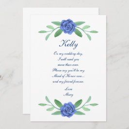Blauwe Floral Greenery Foliage Maid of Honor Kaart