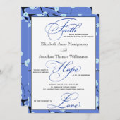 Blauwe Floral hedendaags Christelijk huwelijk Kaart (Voorkant / Achterkant)