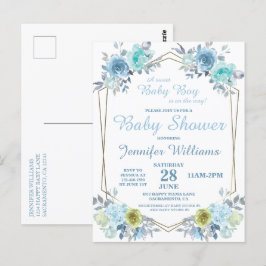  Blauwe Floral Het is een Baby shower van de Jonge Briefkaart