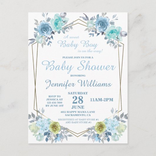  Blauwe Floral Het is een Baby shower van de Jonge Briefkaart (Voorkant)