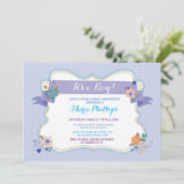 Blauwe Floral Het is een Baby shower van de Jongen Kaart (Staand voorkant)