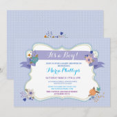 Blauwe Floral Het is een Baby shower van de Jongen Kaart (Voorkant / Achterkant)