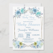Blauwe Floral Het is een Baby shower van een jong Kaart (Voorkant)