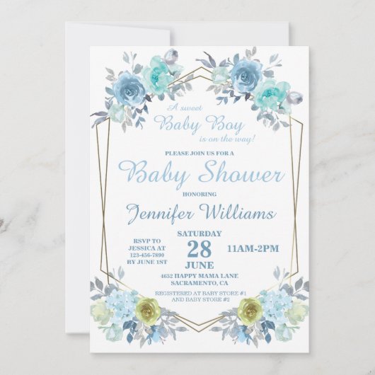  Blauwe Floral Het is een Baby shower van een jong Kaart (Voorkant)
