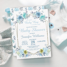  Blauwe Floral Het is een Baby shower van een jong Kaart