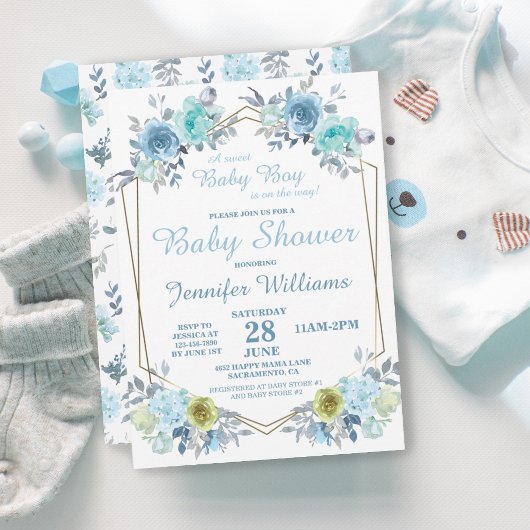 Blauwe Floral Het is een Baby shower van een jong Kaart