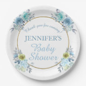 Blauwe Floral Het is een Baby shower van een jong Papieren Bordje (Voorkant)