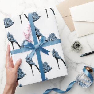 Blauwe Floral High Hiel Shoes Cadeaupapier