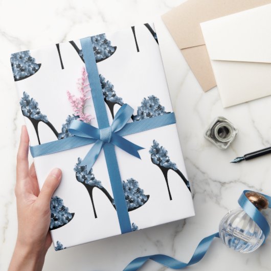 Blauwe Floral High Hiel Shoes Cadeaupapier (Geschenken)