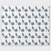 Blauwe Floral High Hiel Shoes Cadeaupapier (Vlak)