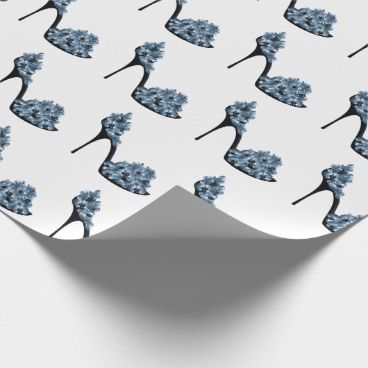 Blauwe Floral High Hiel Shoes Cadeaupapier (Hoek)