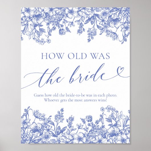 Blauwe Floral Hoe oud was het logo van de Bride Sh Poster (Voorkant)