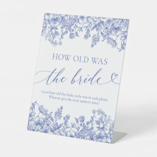 Blauwe Floral Hoe oud was het logo van de Bride Sh Reclamebord Met Voetstuk