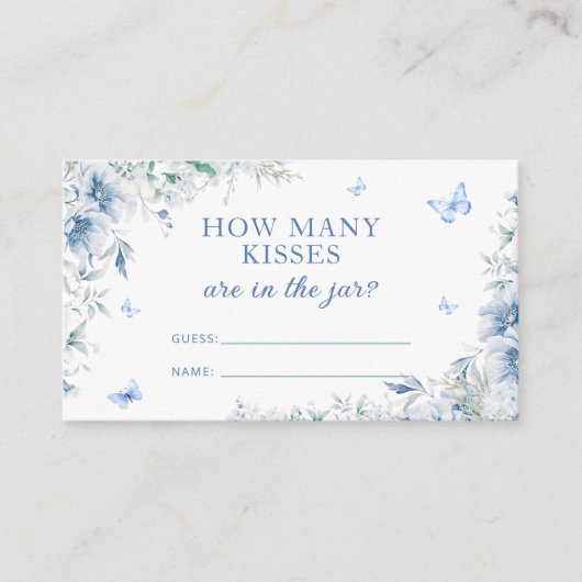Blauwe Floral hoeveel kisses er spelen Informatiekaartje (Voorkant)