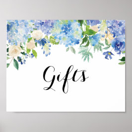 Blauwe Floral Hydrangea Cadeaubord Poster