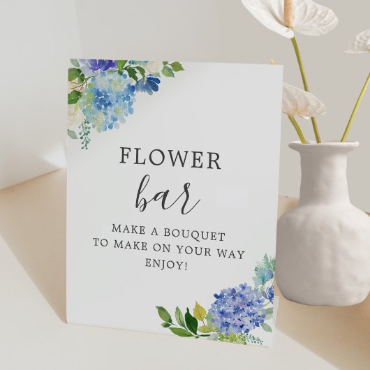 Blauwe Floral Hydrangea Flower Bar Reclamebord Met Voetstuk