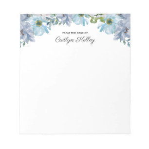 Blauwe Floral II van het bureau van, gepersonalise Notitieblok