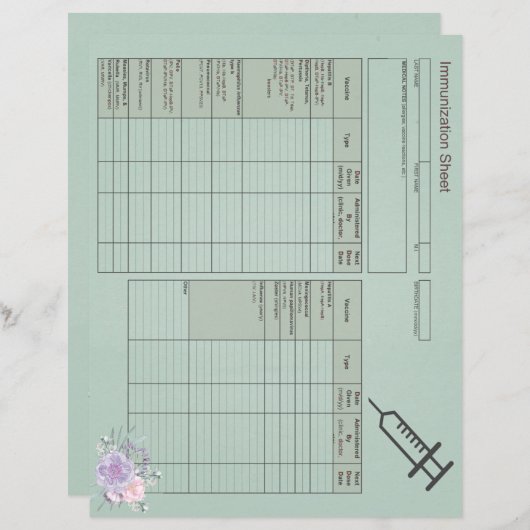 Blauwe Floral Immunisation Records-Horizontal (Voorkant / Achterkant)