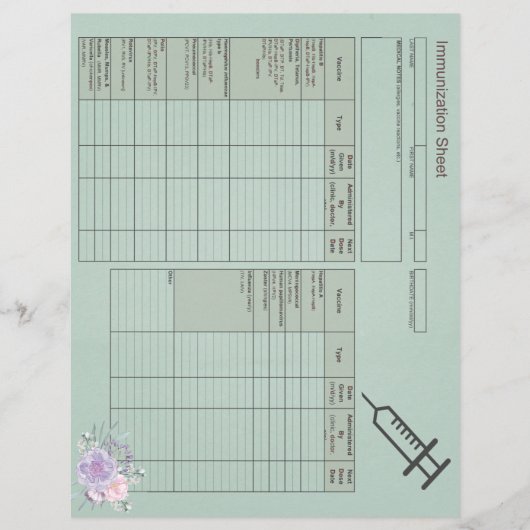 Blauwe Floral Immunisation Records-Horizontal (Voorkant)