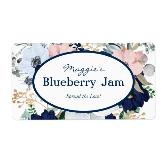 Blauwe Floral Jar Labels (Voorkant)