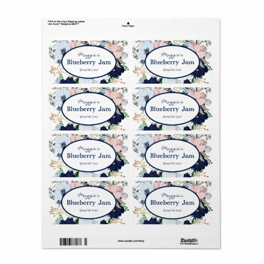 Blauwe Floral Jar Labels (Full Sheet)
