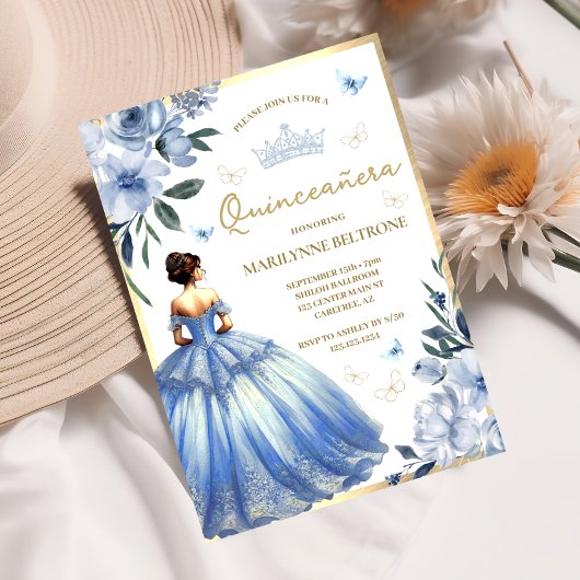 Blauwe Floral Jurk Butterfly Quinceañera Kaart
