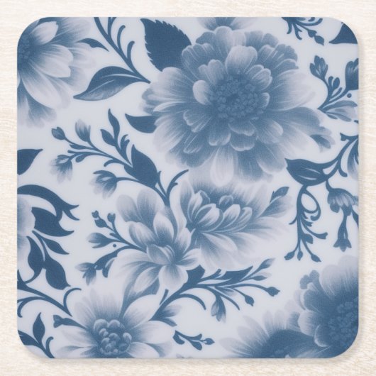 Blauwe Floral Kartonnen Onderzetters (Voorkant)