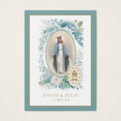 Blauwe Floral katholieke bruiloft Kaart (Voorkant)