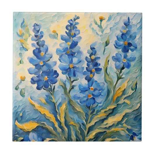 Blauwe Floral keramische tegel Tegeltje (Voorkant)