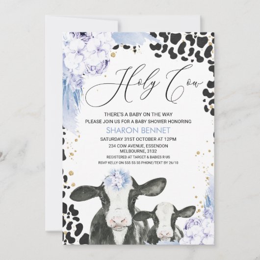 Blauwe Floral Koe Calf Boho Floral Baby shower Kaart (Voorkant)