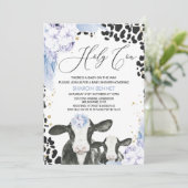 Blauwe Floral Koe Calf Boho Floral Baby shower Kaart (Staand voorkant)