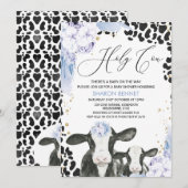 Blauwe Floral Koe Calf Boho Floral Baby shower Kaart (Voorkant / Achterkant)