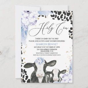 Blauwe Floral Koe Calf Boho Floral Baby shower Kaart